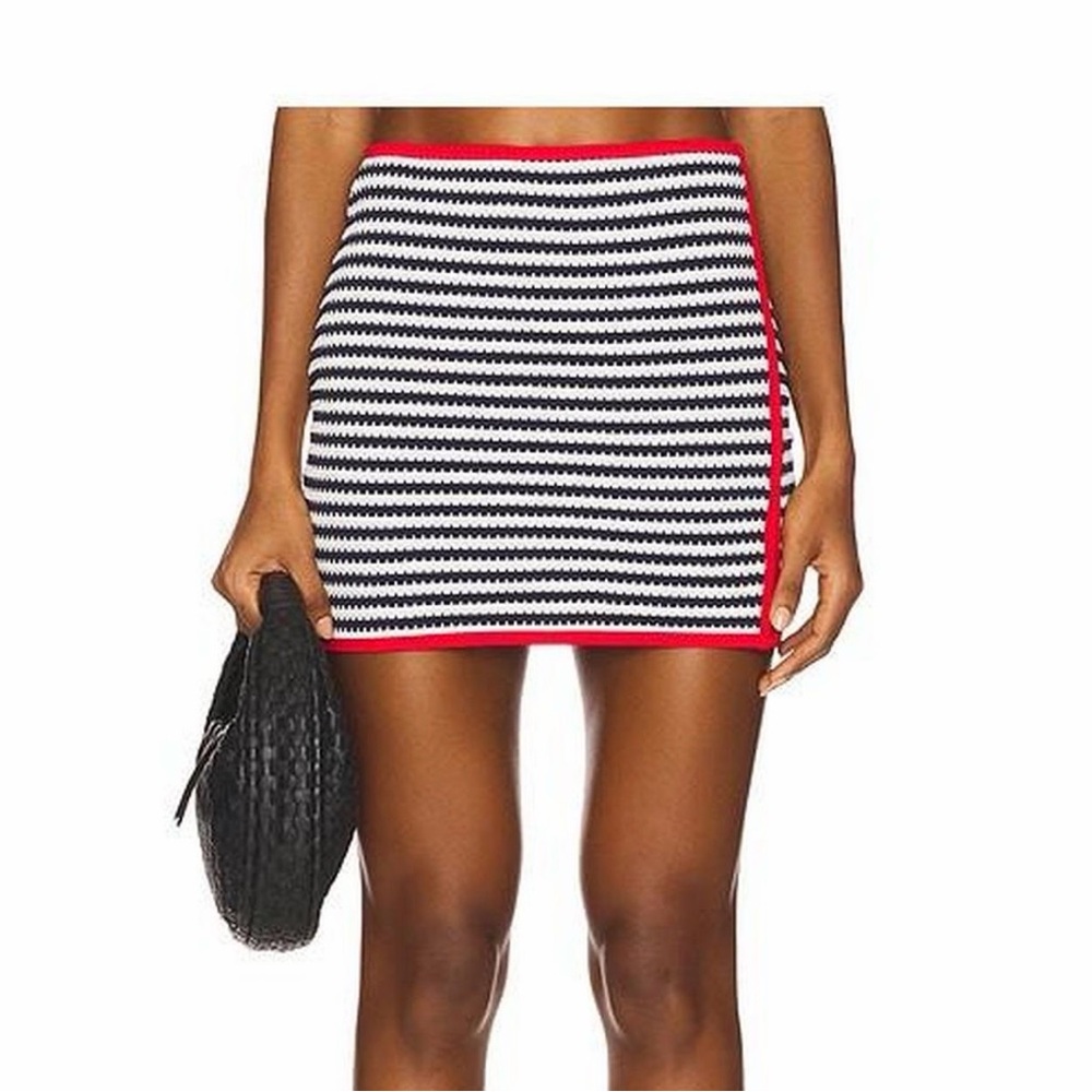 Beach Riot Black and White Striped Mini Skirt with Red Trim